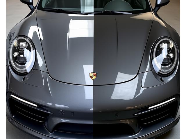 Porsche 911 - before and after paint correction showcasing swirl removal