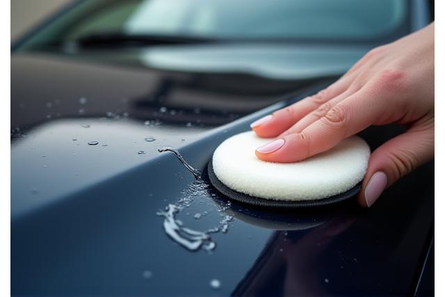 Ceramic coating being applied to a car's hood