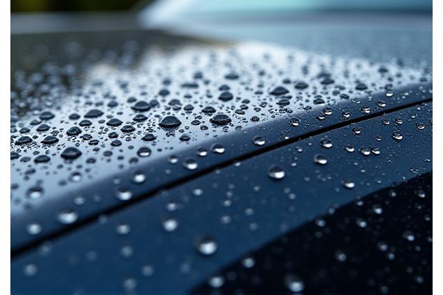 Water beading on a ceramic coated car surface