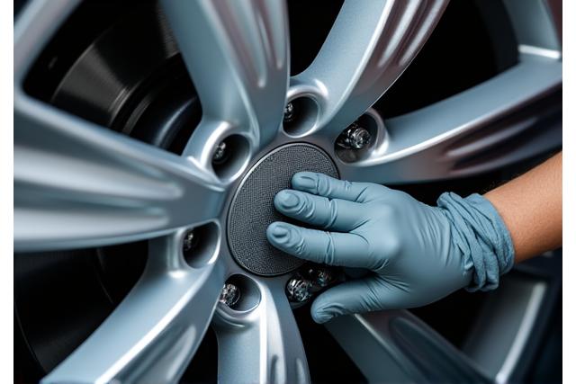 Close-up of a high-gloss polished car wheel