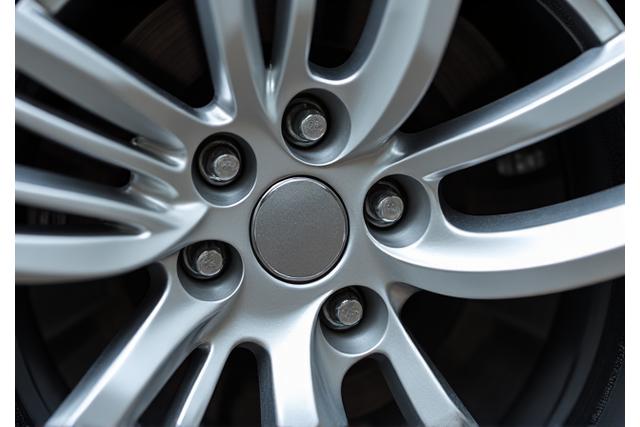 Close-up of a freshly refurbished car wheel